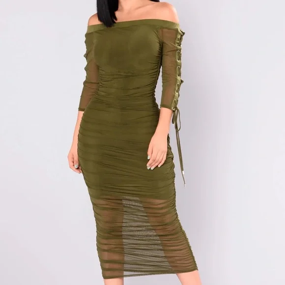 Fashion Nova | Dresses | Fashion Nova Shauna Off Shoulder Dress Olive Green  | Poshmark